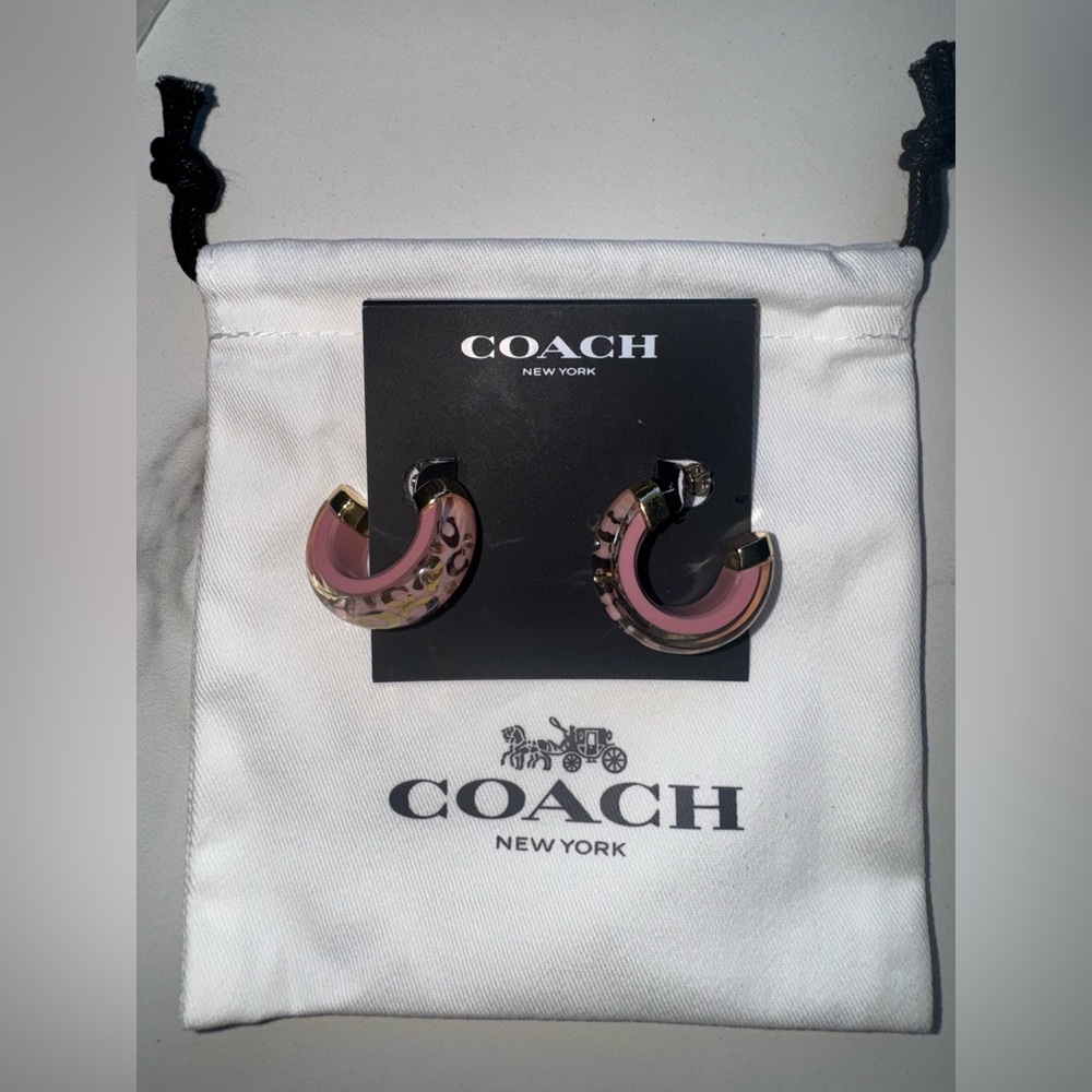 Coach Pink and Gold Resin Hoop Earrings HTF